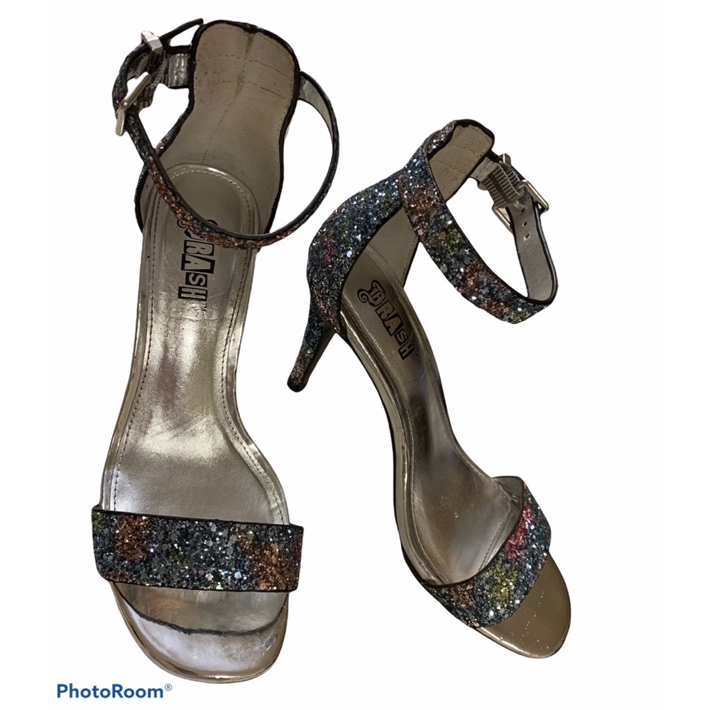 Brash RAINBOW GLITTER Ankle Strap High Heels SZ 6